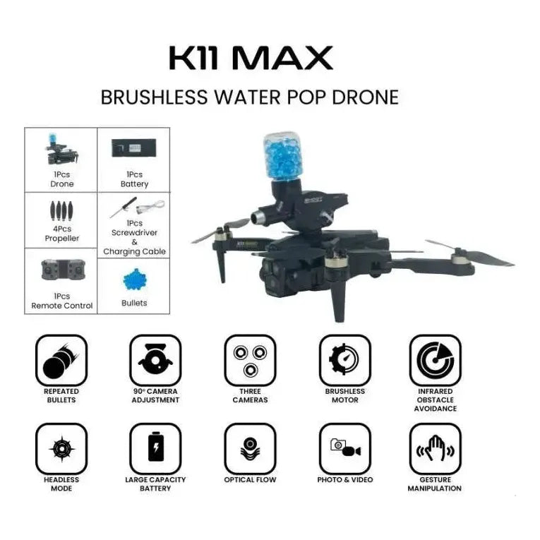 Drone K11 Max Shoot 4K Profesional – Triple Cámara HD + Lanzador Hidrogel